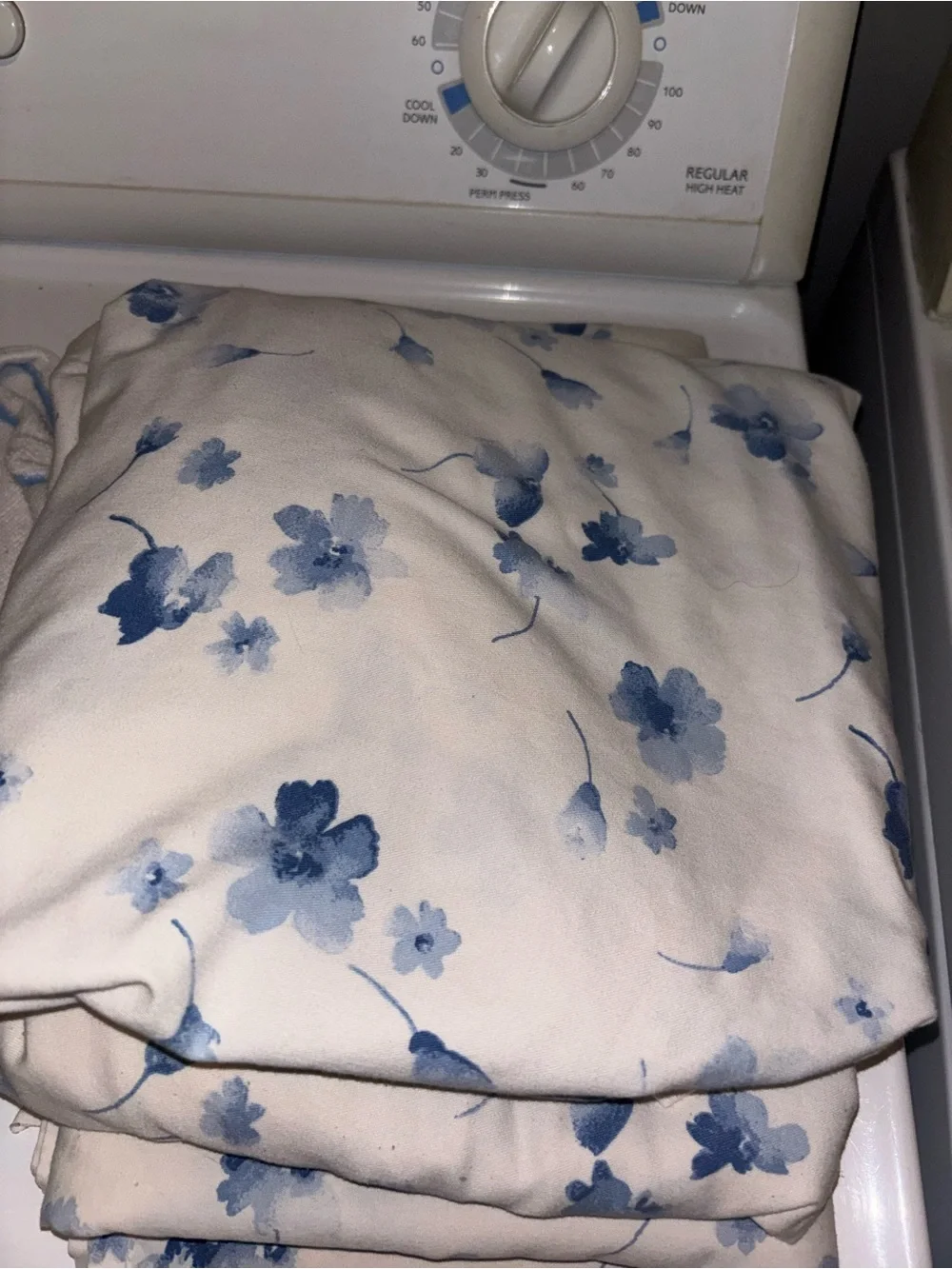 Blue Floral Cotton Sheet Set - Soft White & Blue Bedding no pillow case